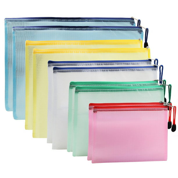 A4 ZIP WALLETS BAGS 5 ASSORTED COLOUR ZIP STRIPS EASY FOR IDENTIFICATION